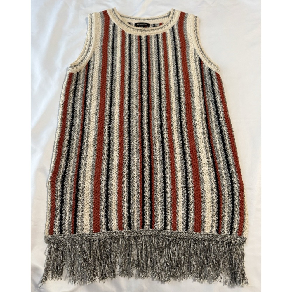 Massimo Dutti Women's S Top Crochet Knit Sleeveless Fringe Striped Earth Tone‎